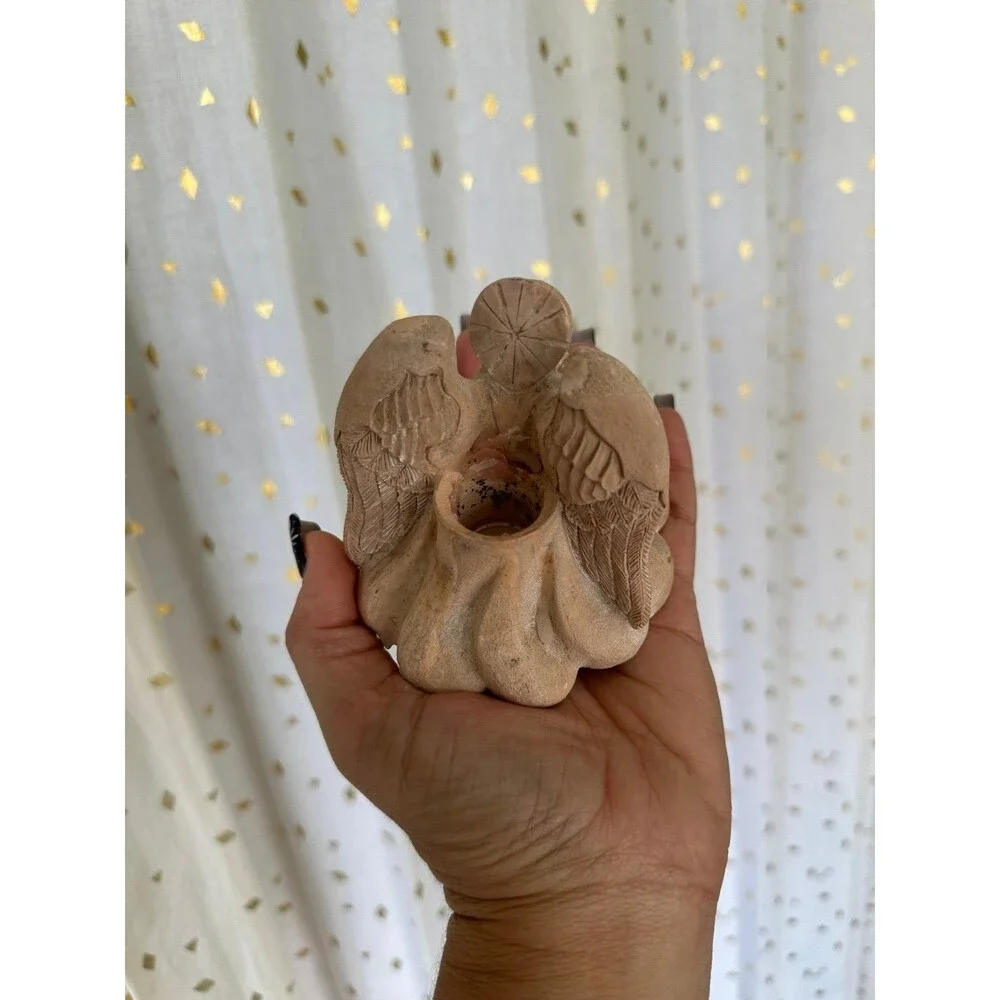 Vintage 80s United Design Corp Terracotta Pottery Angel Dove Taper Candle Holder